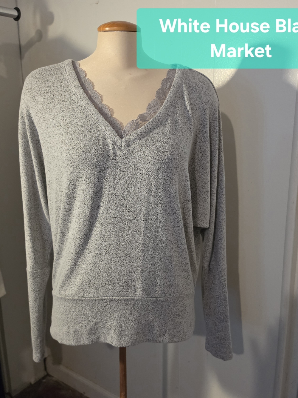 White House Black Market Heather Gray Knit Top